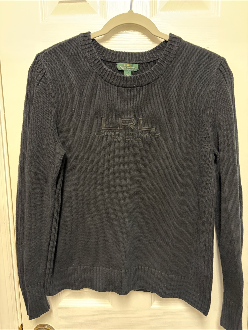 Lauren Ralph Lauren Black Crewneck Sweater with Embroidered LRL Logo